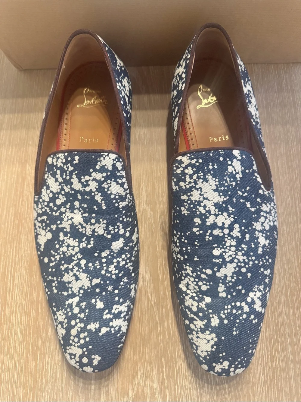 Christian Louboutin Navy Loafers with White Splatter